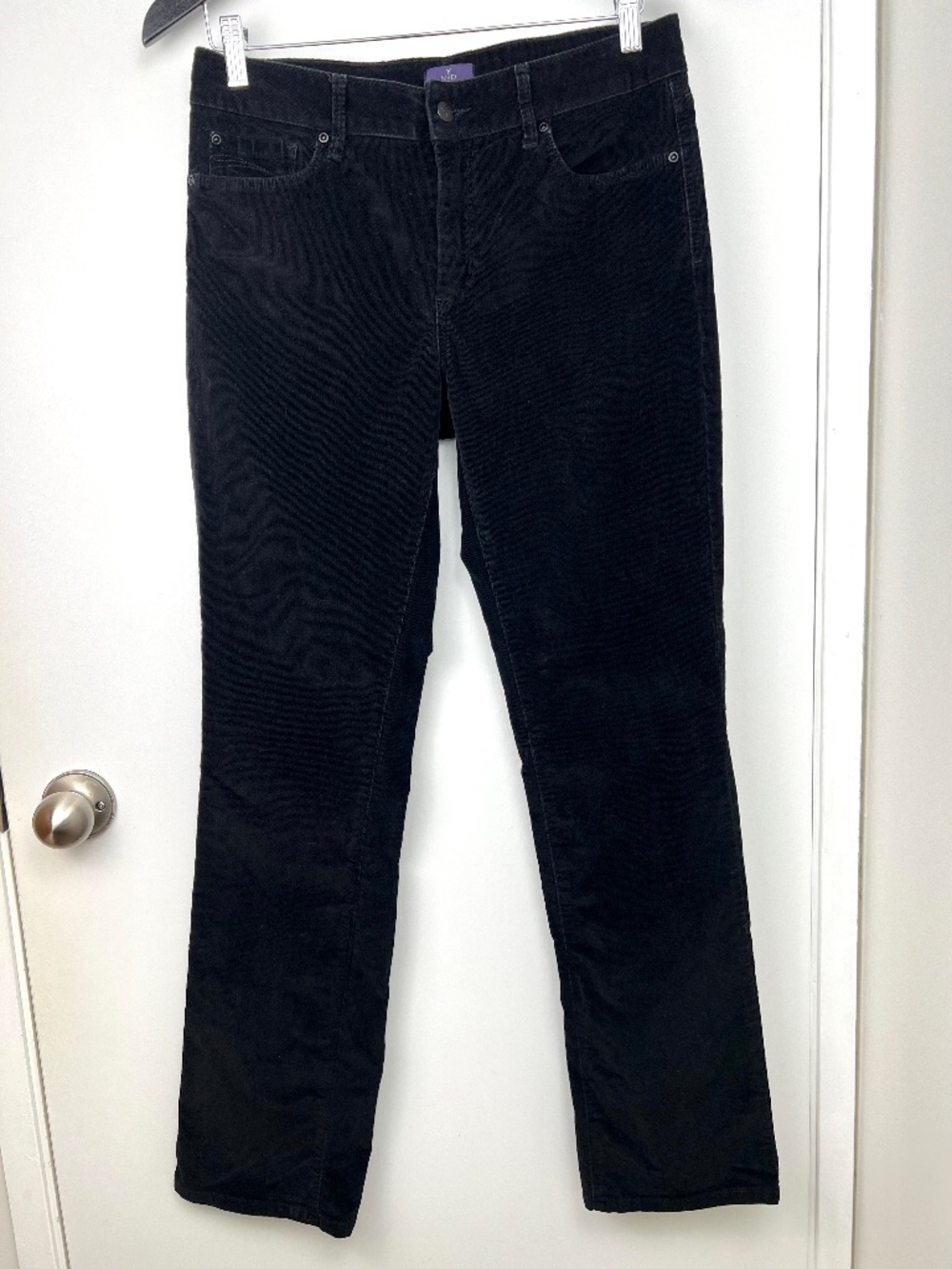 NYDJ Straight Leg Mini Wale Corduroy Pants size 8 Black Essential Minimalist
